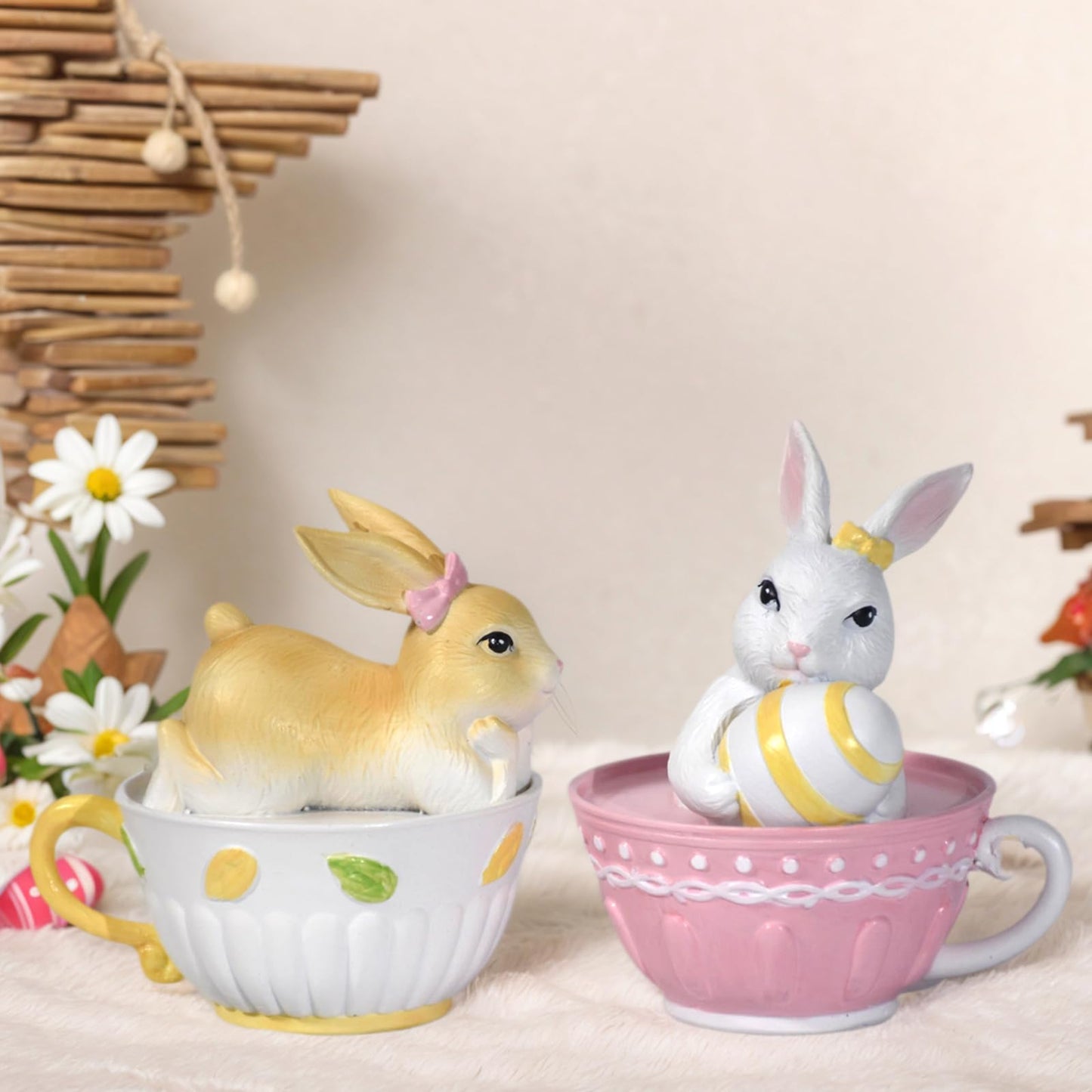 Easter Bunny Figurines Mantel Decor Resin 6Pcs Rabbit Statue Set Table Centerpiece Decorations 2.5 * 1.5 * 3 inch