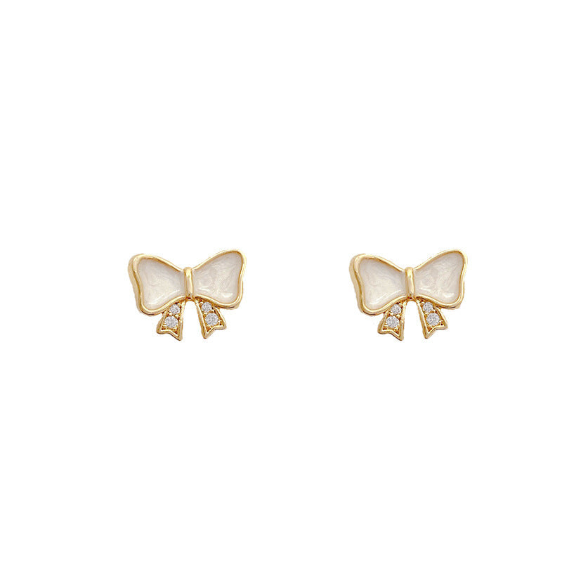 Drip Glazed Texture Bow Stud Earrings Sterling Silver Needle Earrings For Women