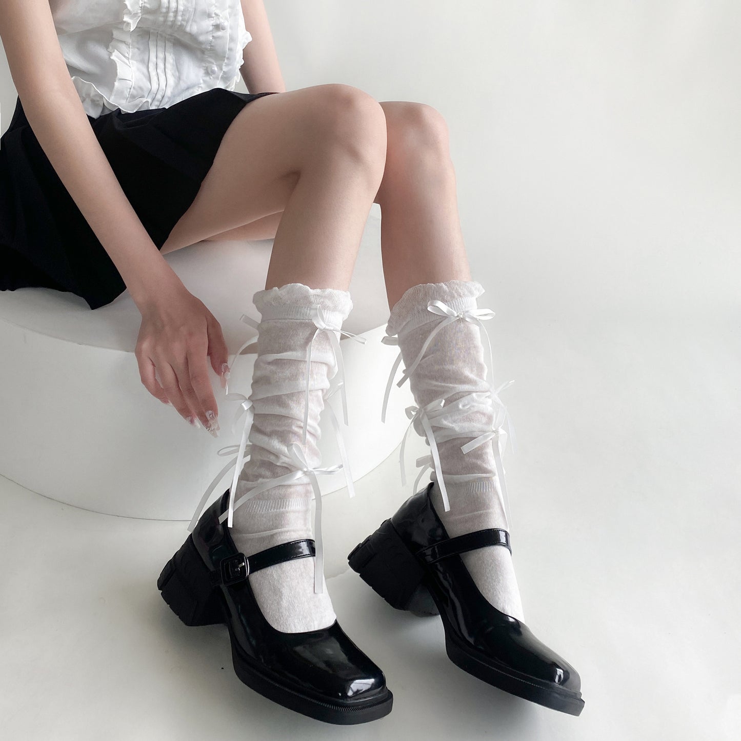 Thin Bubble Mouth Pile Style Calf Socks Bow Socks