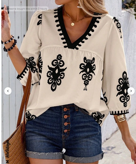 Print V-Neck Shirt For Women