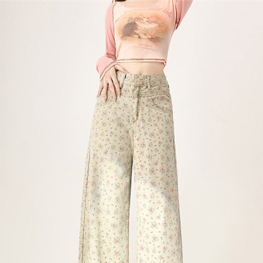 Mint Mambo Green Floral Jeans For Women