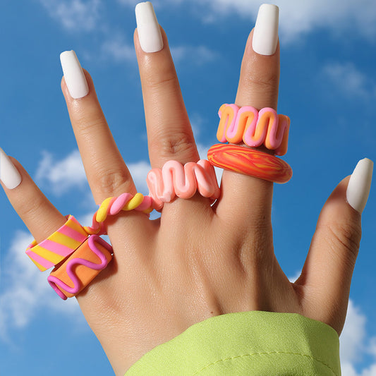 New Ceramic Clay Flower Twisted Chunky Ring