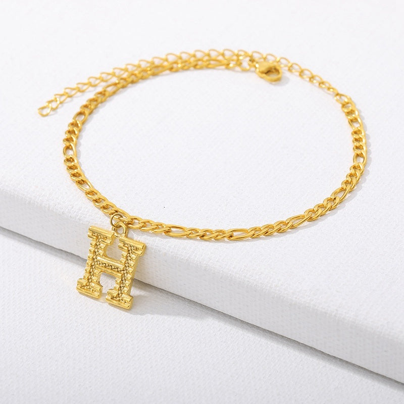 Initial Gold Letter Anklet Alphabet Pendants