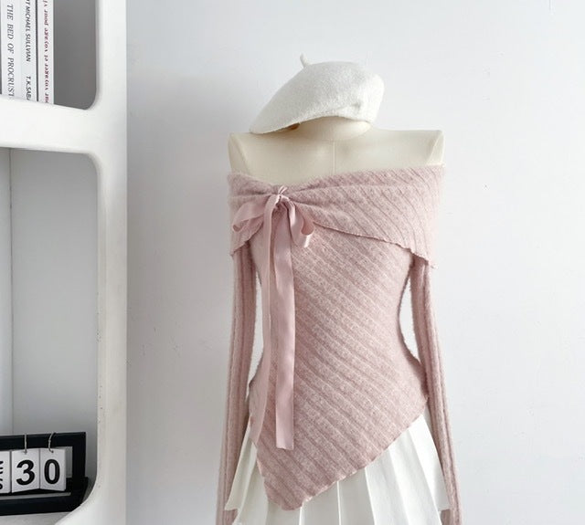 Off-shoulder Bow Lazy Sweater Women