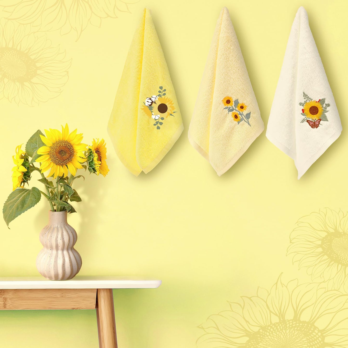 Embroidered Floral Hand Towels - Cute Summer Flowers Cotton Soft Absorbent Towels