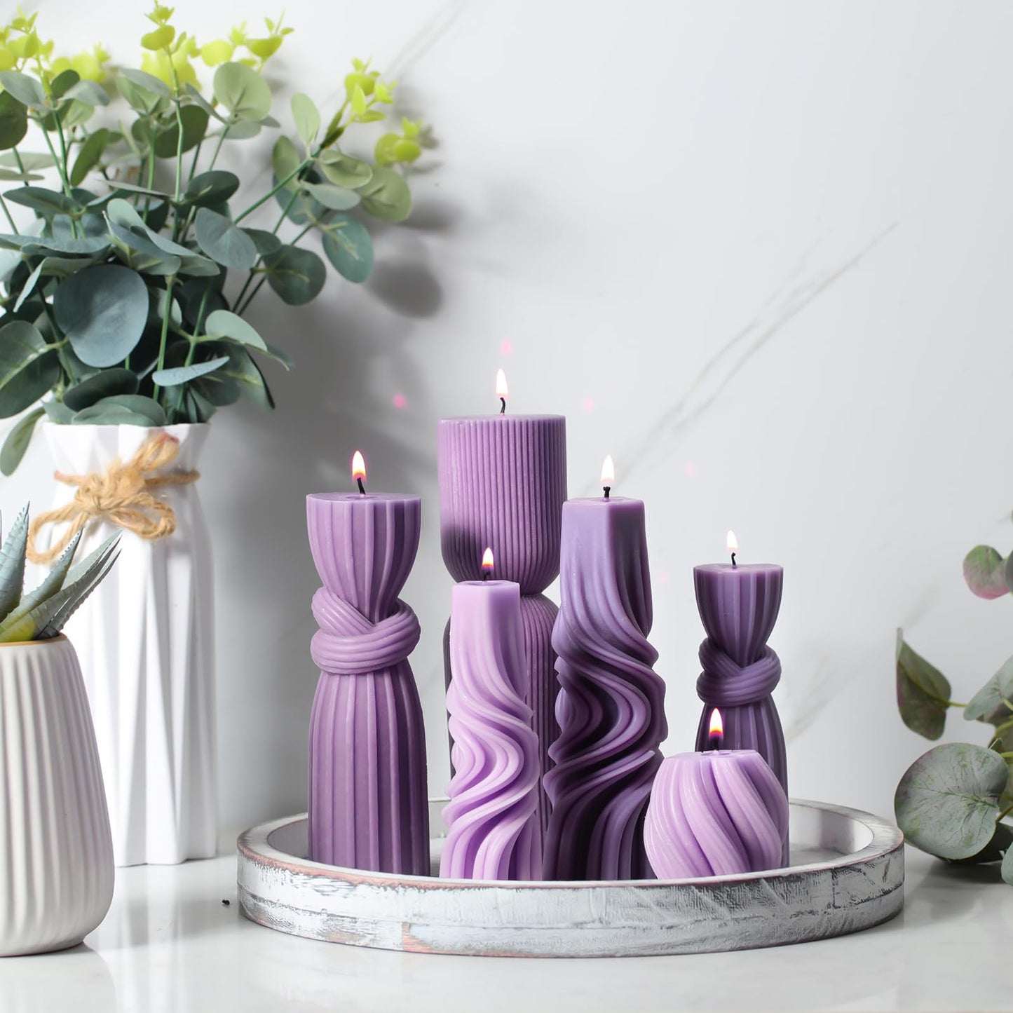 Modern Pillar Candles Ribbed Decorative Candle - Scented Ribbed Decor for Home