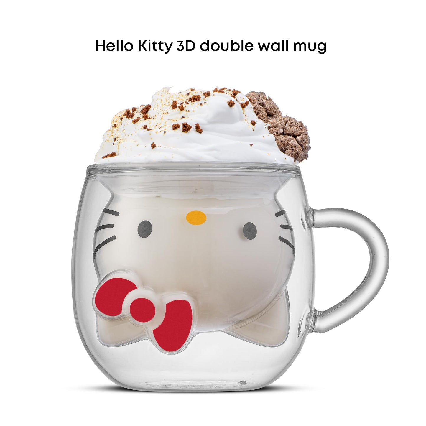 Hello Kitty 3D Espresso Cup, 5.5 oz Double Wall Glass Cup with 3D Design