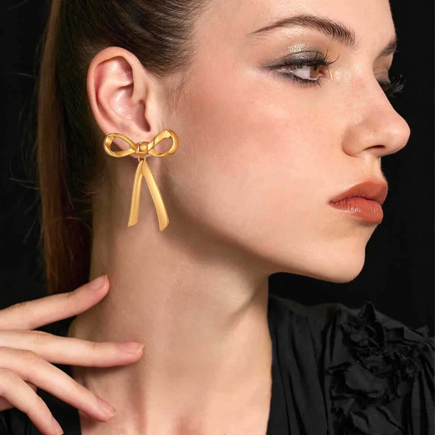 Gold Silver Bow Drop Earrings - Long Tassel Chain Bow Earrings