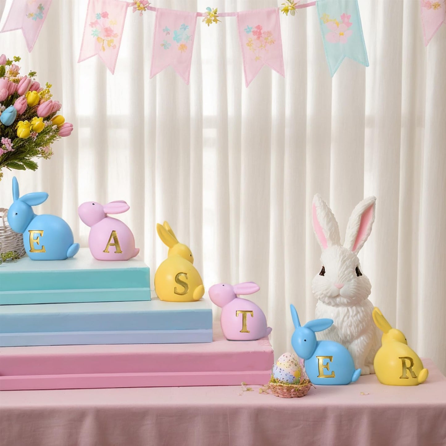 Easter Bunny Figurines Mantel Decor Resin 6Pcs Rabbit Statue Set Table Centerpiece Decorations 2.5 * 1.5 * 3 inch