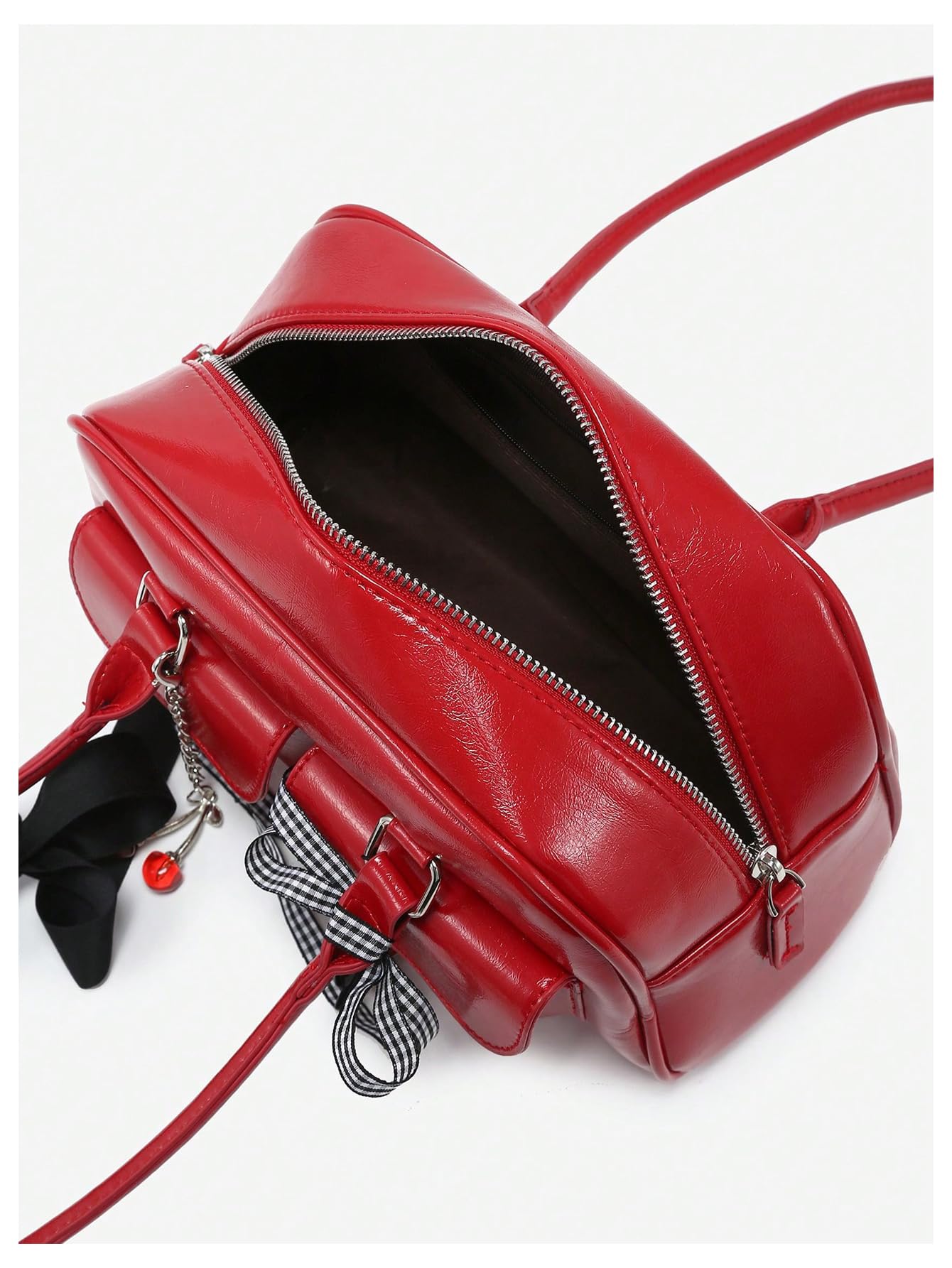 Women's Y2K Bow Knot Shoulder Bag Zipper Double Handle Handbag PU Leather Purse