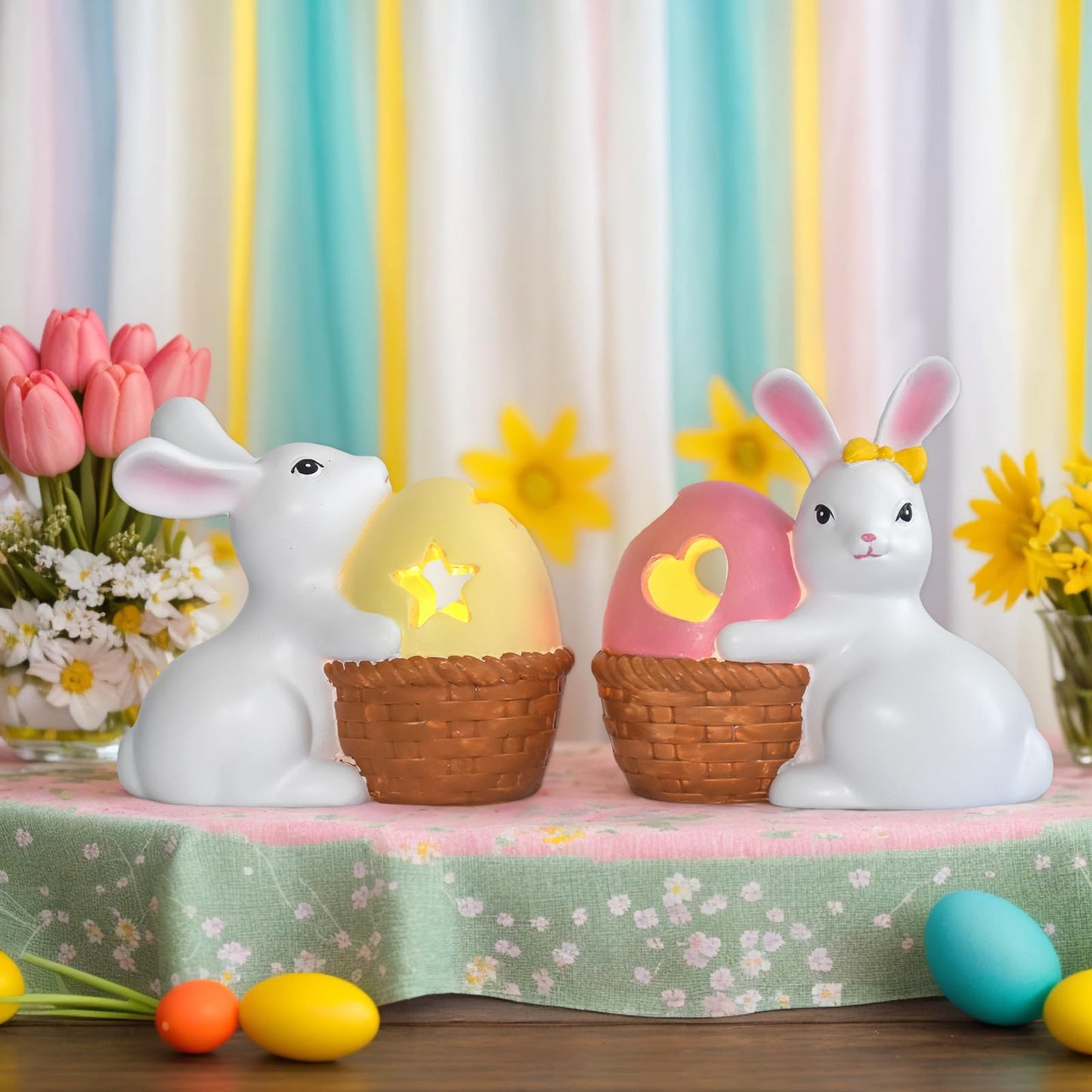 Easter Bunny Figurines Mantel Decor Resin 6Pcs Rabbit Statue Set Table Centerpiece Decorations 2.5 * 1.5 * 3 inch