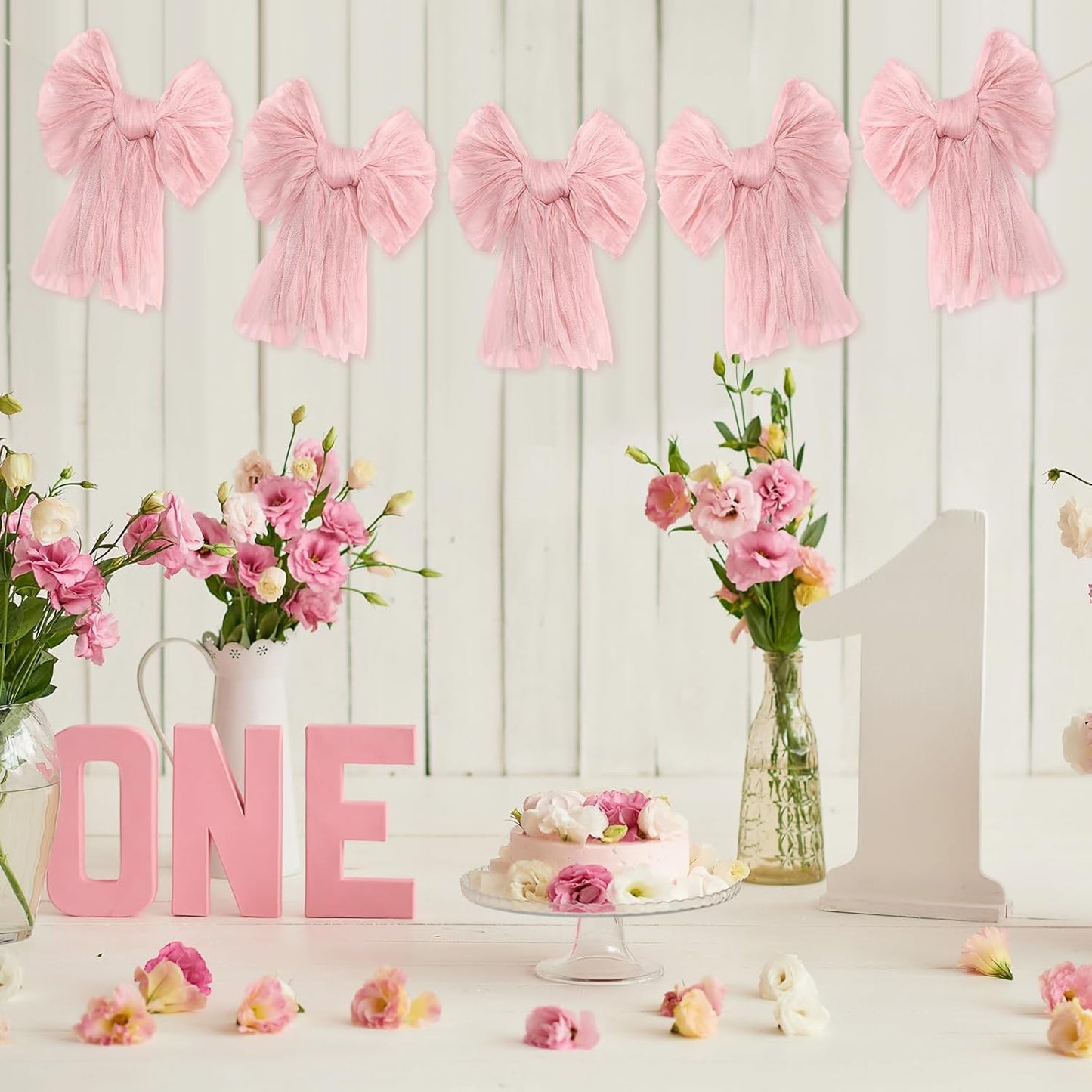 Pink Bow Garland Banner for Coquette Theme Pink Bow Party Hanging Swirls Decorations