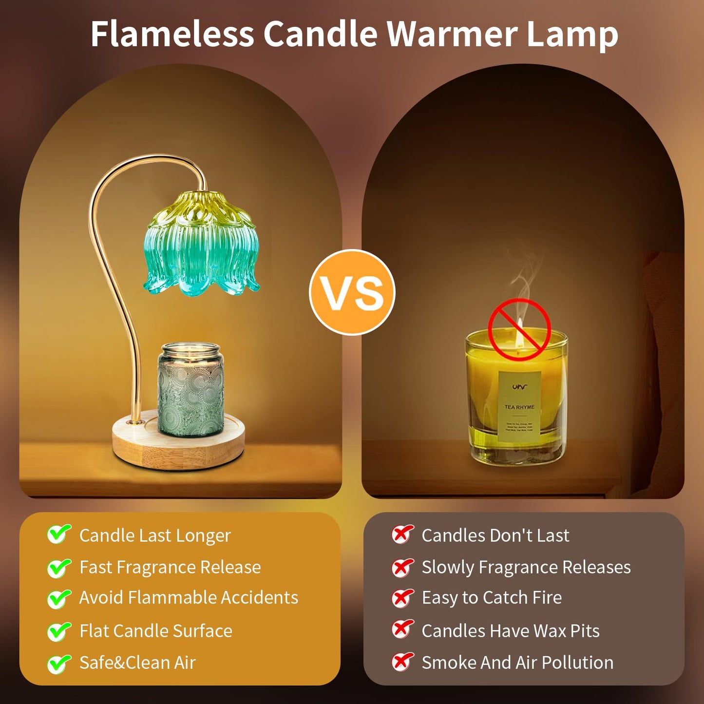 Dimmable Flower Candle Warmer Lamp with Timer & 4Bulbs