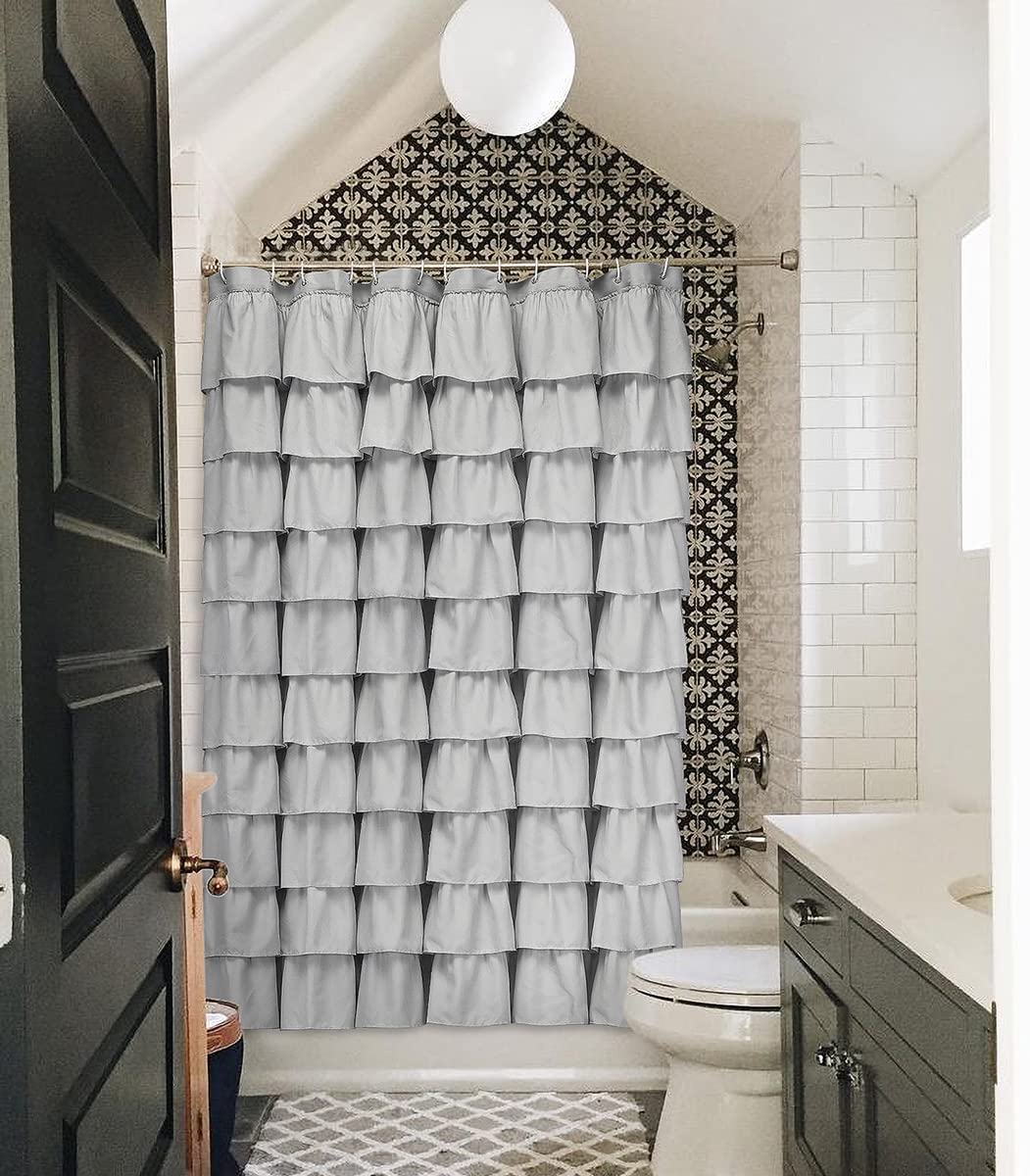 Ruffle Shower Curtain Farmhouse Rustic Fabric Cloth Shower Curtains for Bathroom, 72" x 72"