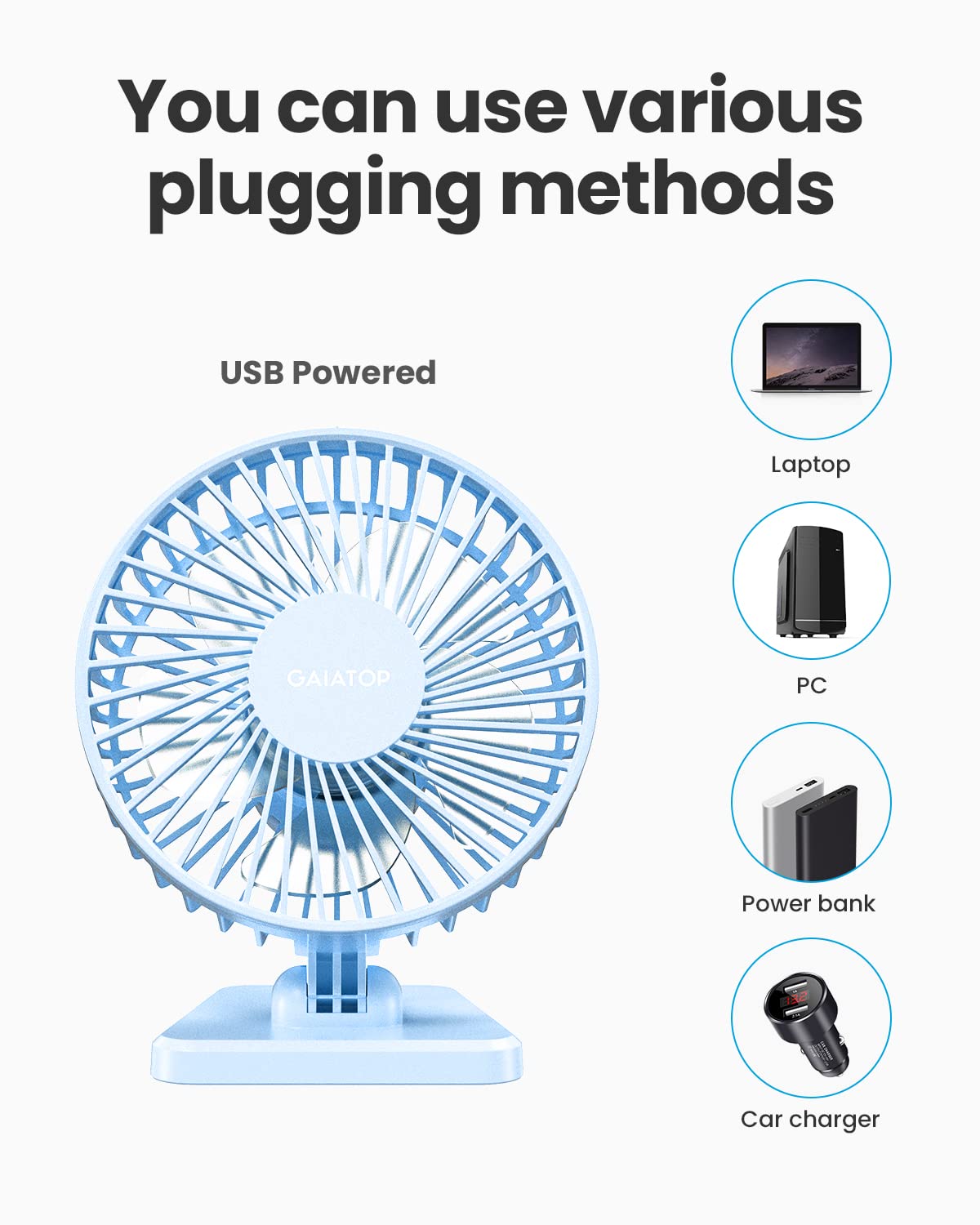 SmallPersonal Portable Quiet 3 Speeds, USB Desk Fan - Adjustment Mini Table Desktop