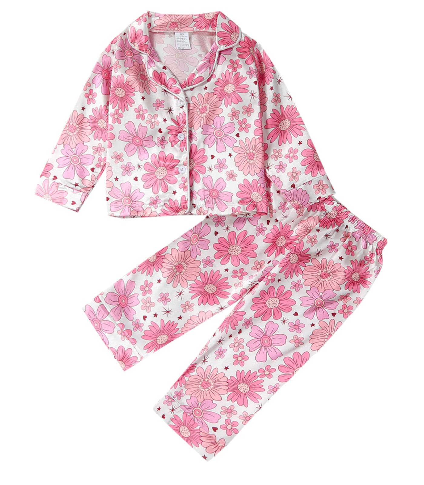 Toddler Girls Floral Silk Pajamas Short Sleeve Button-Up Top Shorts 2PC Flowers Satin Pajamas Set