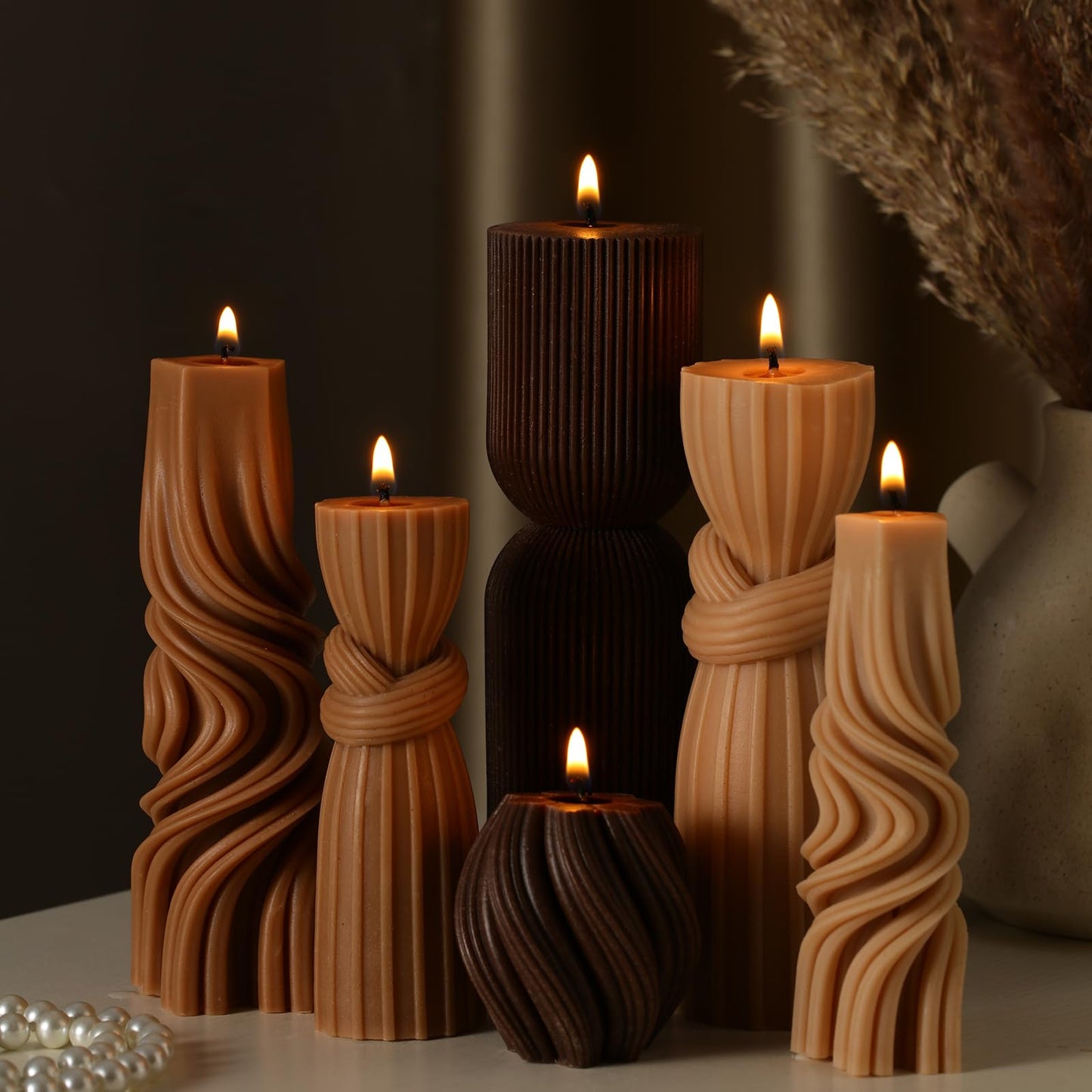 Modern Pillar Candles Ribbed Decorative Candle - Scented Ribbed Decor for Home