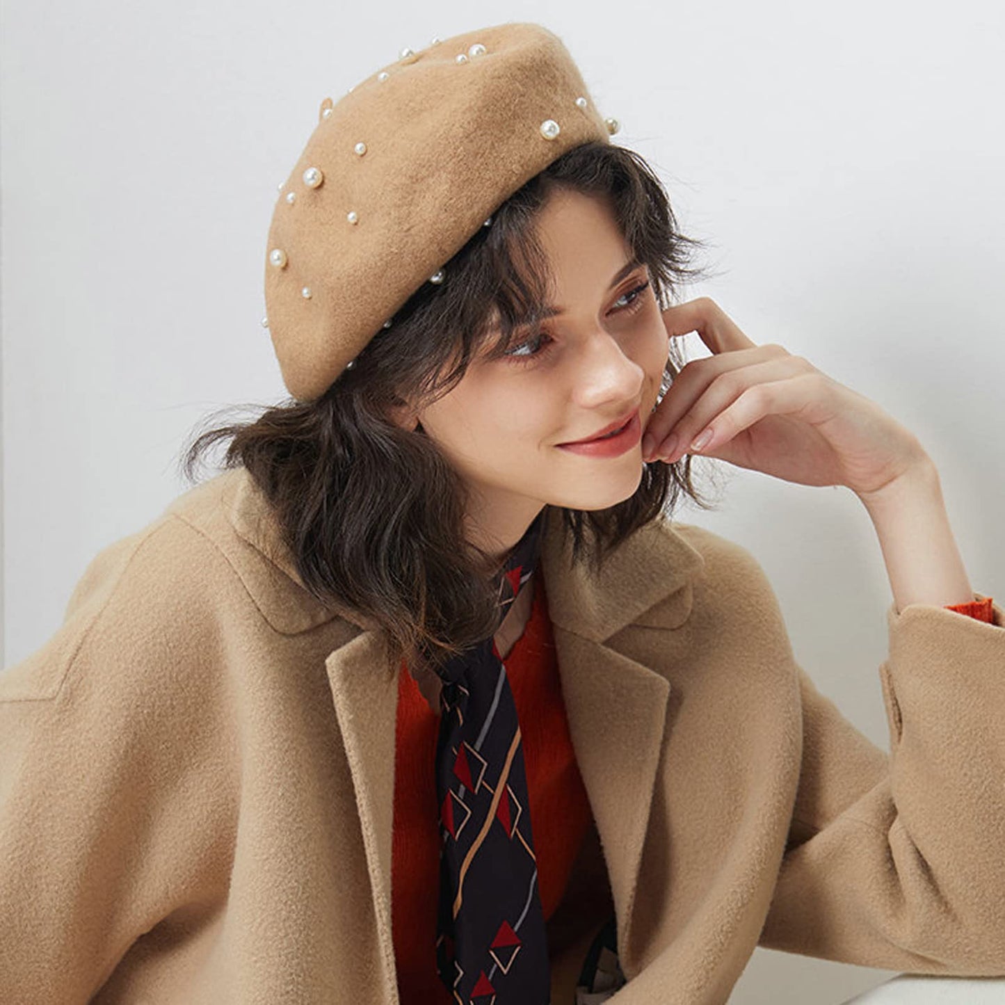 Women Pearl Beret Cap