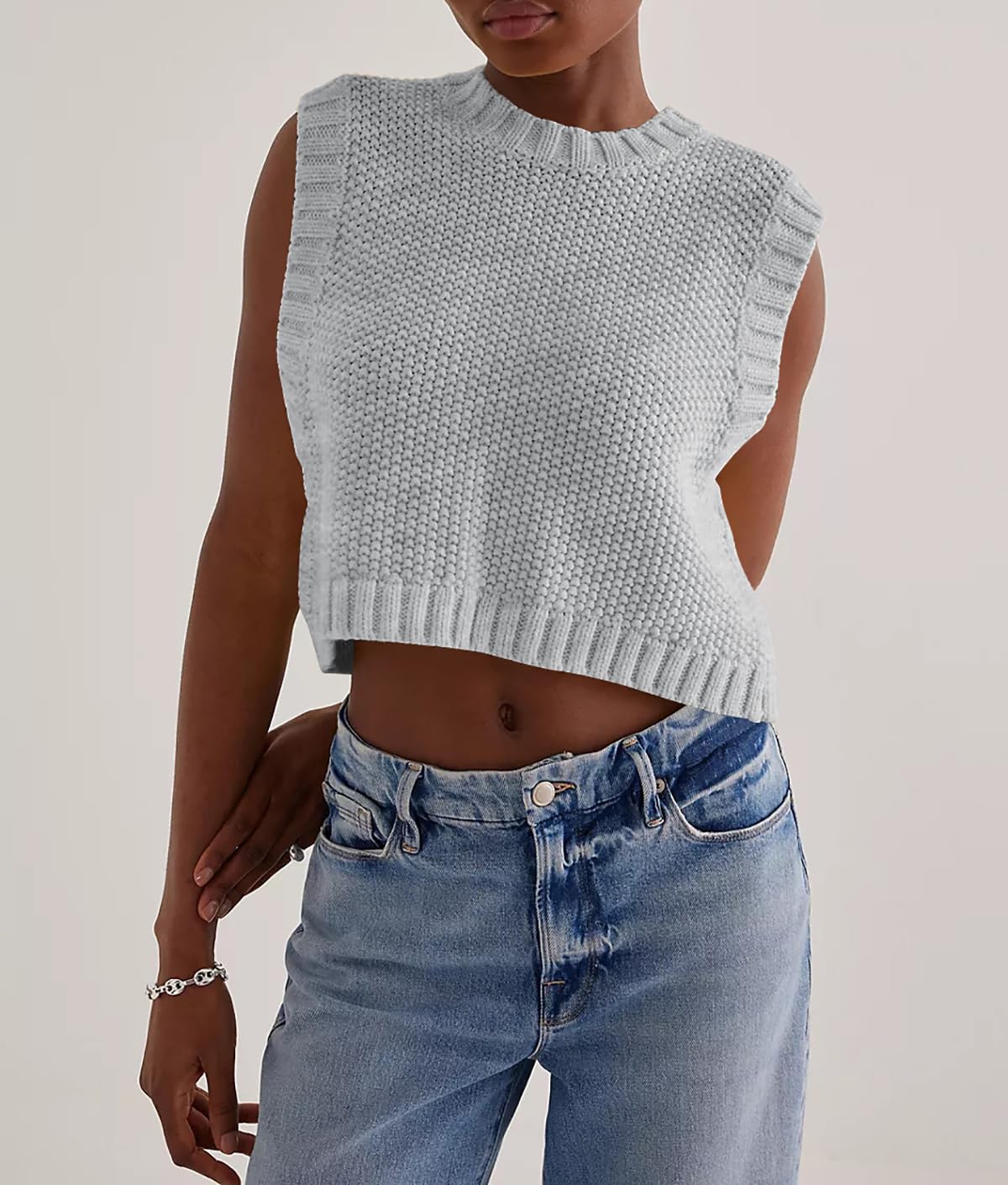 Y2K Backless Tie Up Knit Crop Sweater Vest Sleeveless Round Neck Split Open Back Pullover