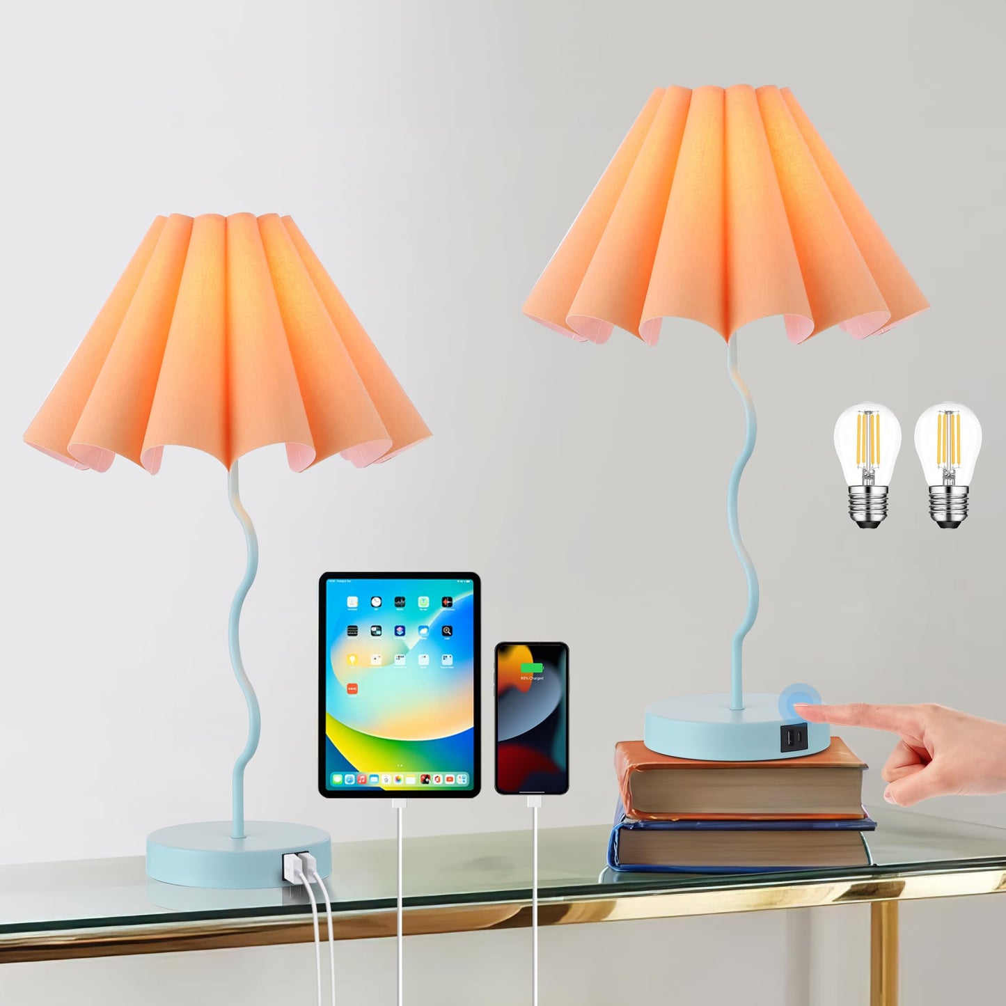 Modern Touch-Control Table Lamp with Dimmable Feature, USB Port, and Outlet – Ideal for Bedroom Nightstands and Living Room End Tables