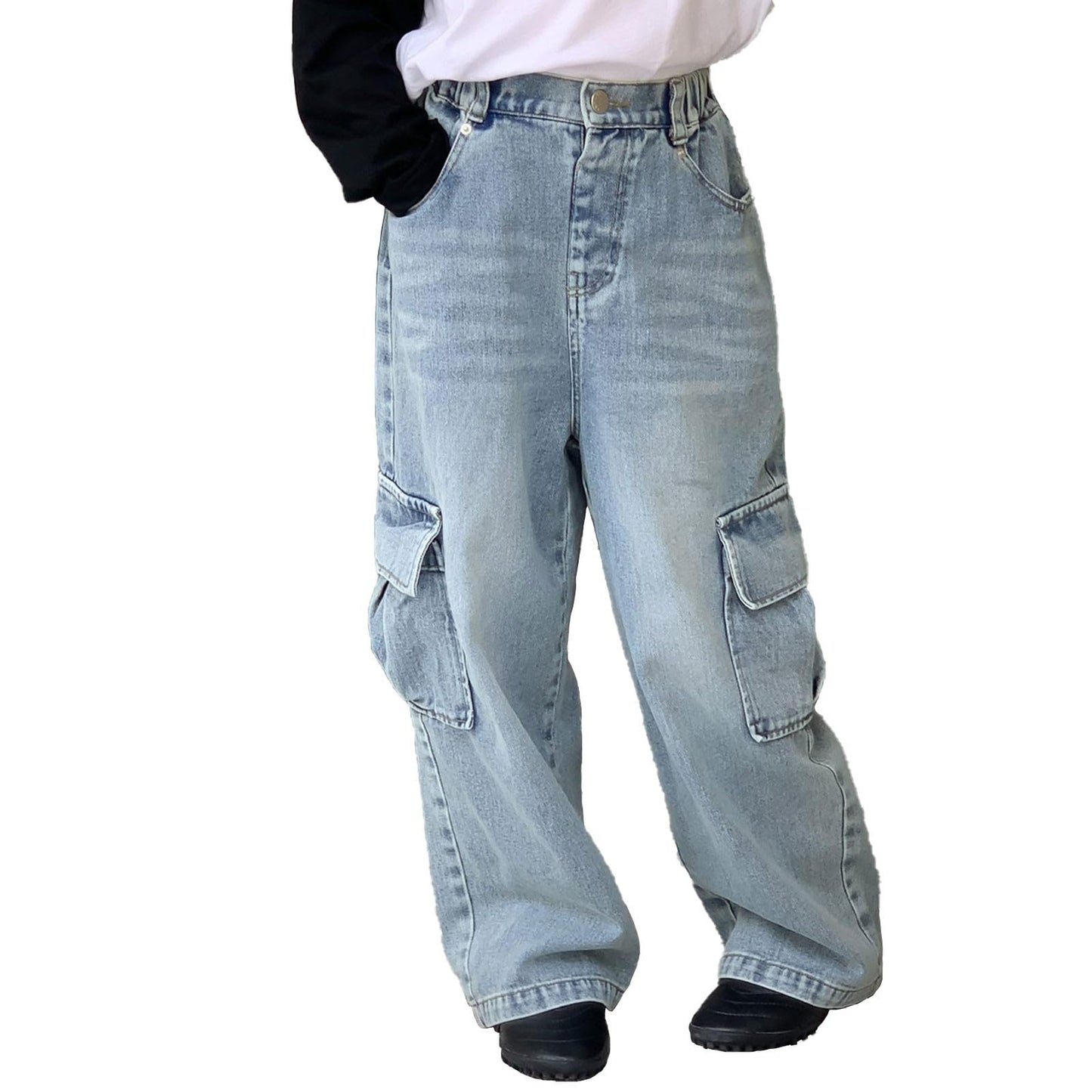 Girls Jeans Denim Elastic Wasit Wide Leg Baggy Pants