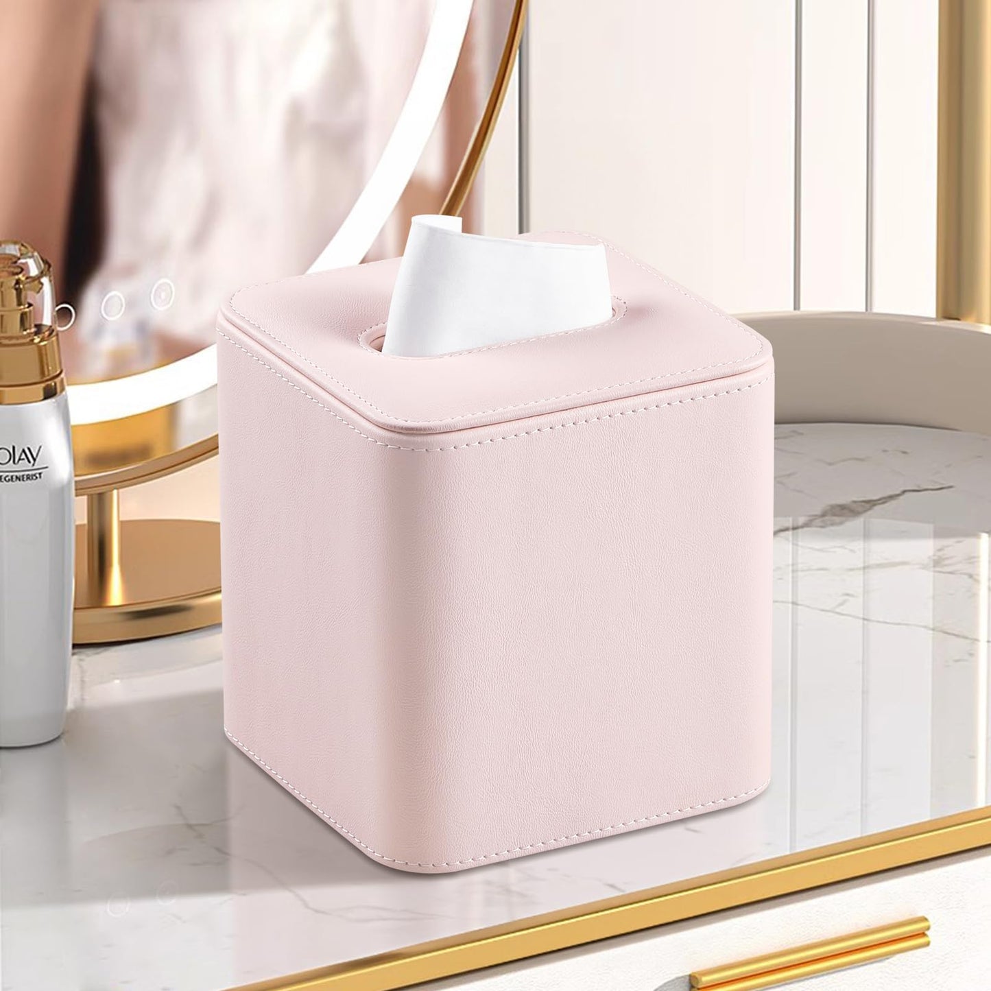 Square Tissue Box Cover with Magnetic Closure - PU Leather