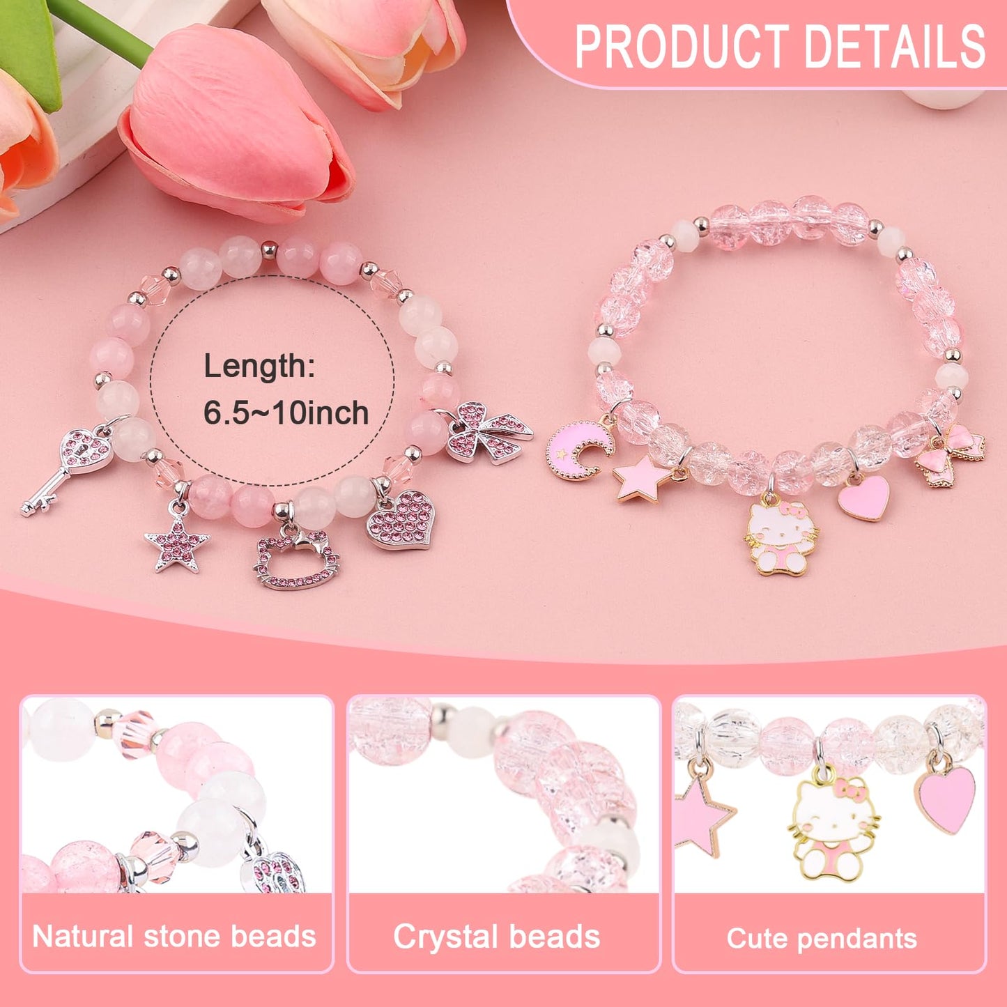 Cute Kitty Bracelet | Kawaii Set Crystal Bead Elastic Friendship Bracelets