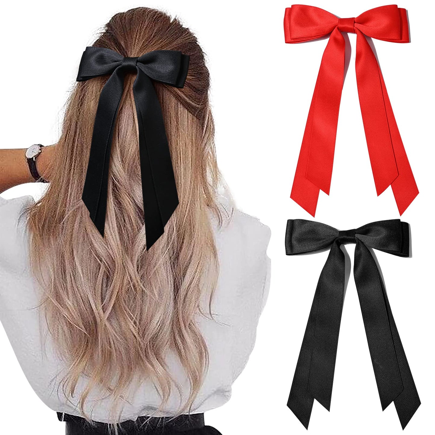 Silky Satin 2PCS Hair Bows Hair Clip - Holder Accessories Slides Metal Clips Hair Bow