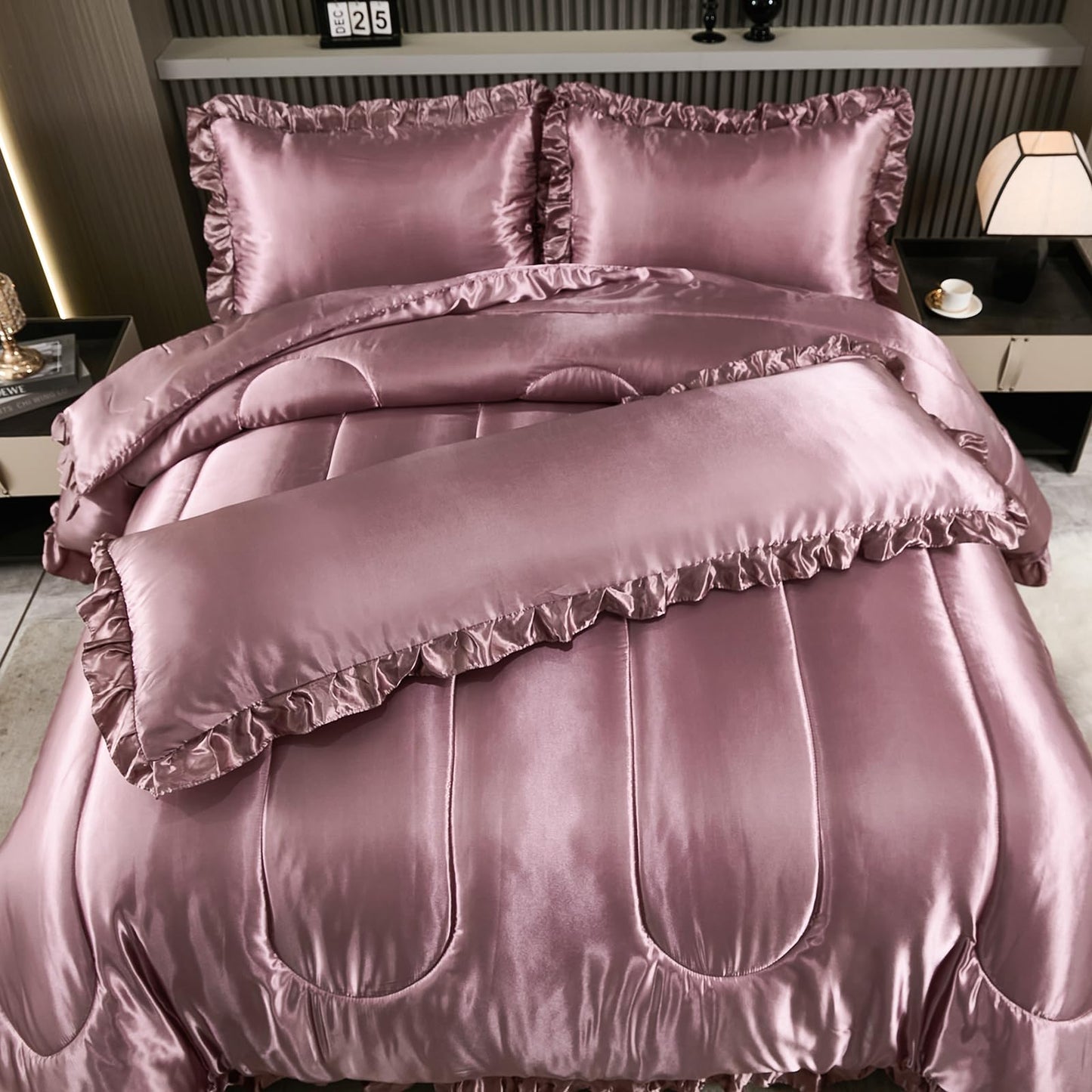 Comforter Silk Beddings - Luxury Silky Body Pillow Cover Ruffle