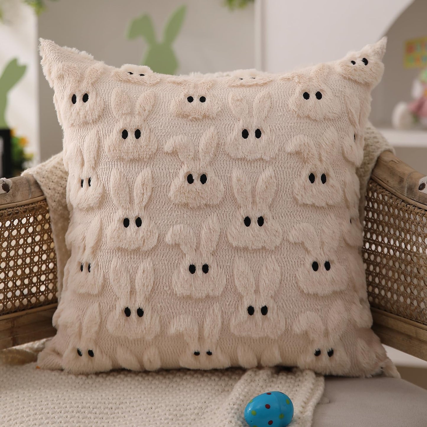 Easter Bunny Pillow Covers | Set of 2 Easter Soft Plush Faux Fur Jacquard Throw Pillows