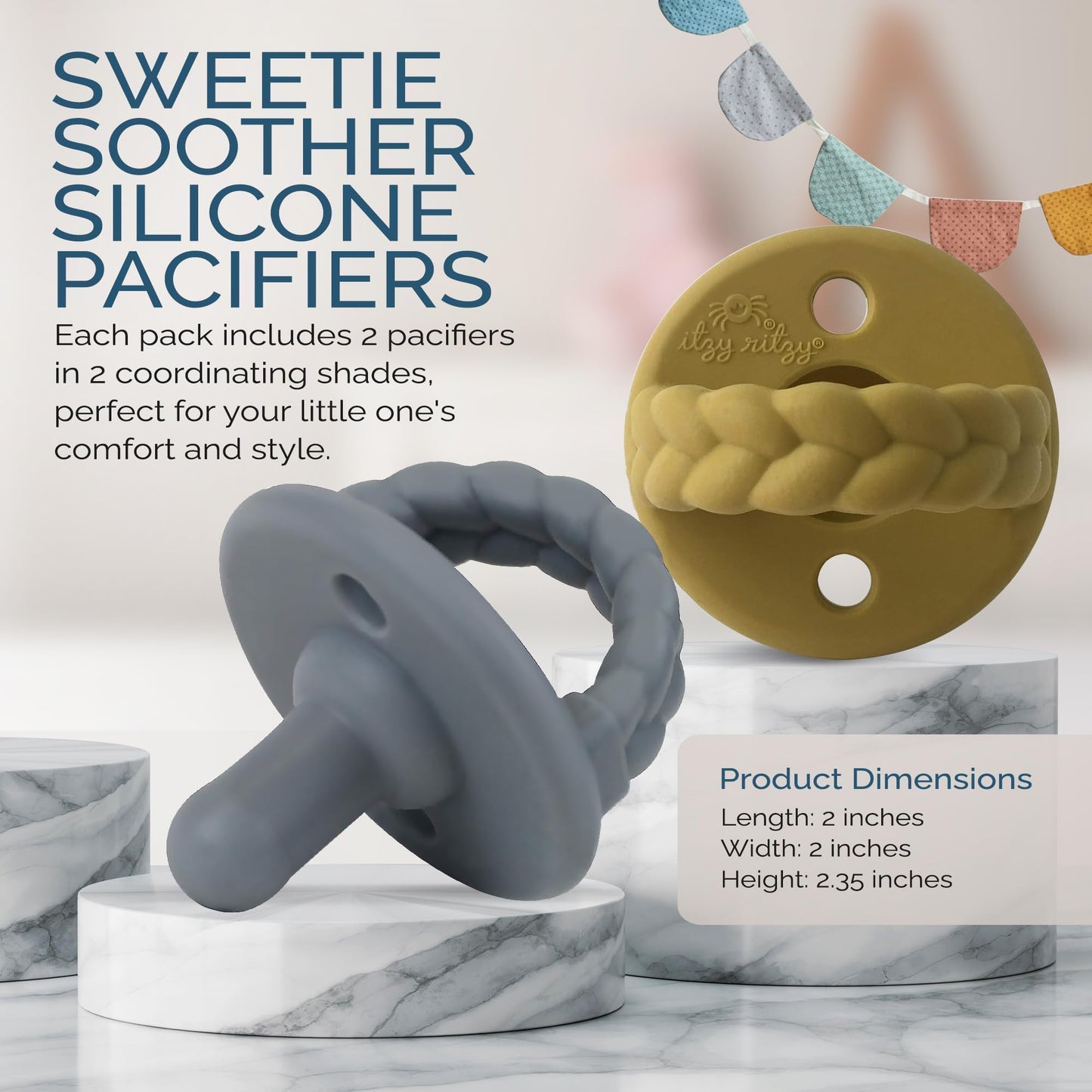 Silicone Pacifiers for Newborn - Sweetie Soother Pacifiers Feature Collapsible Handle & Two Air Holes for Added Safety