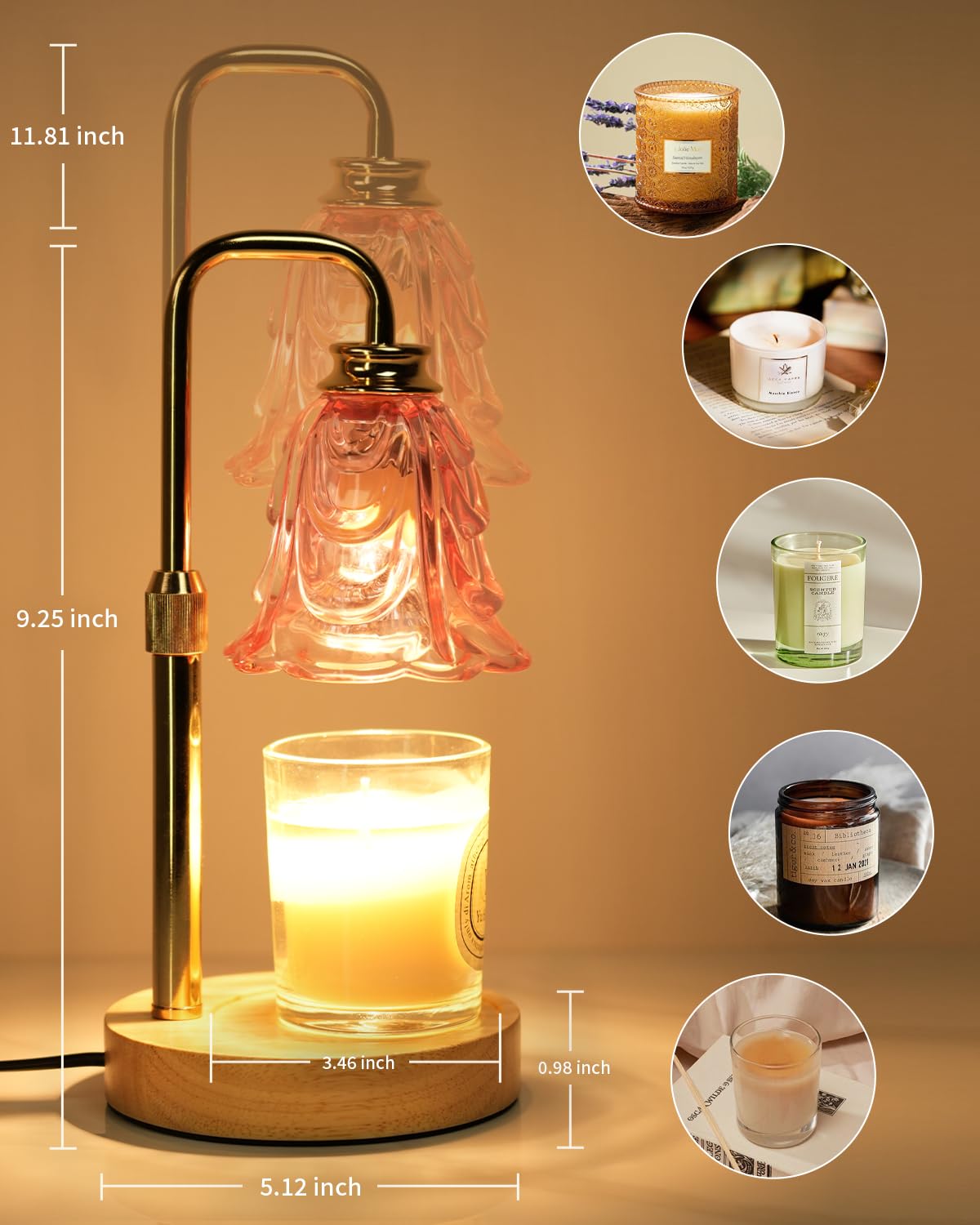 Dimmable Flower Candle Warmer Lamp with Timer & 4Bulbs