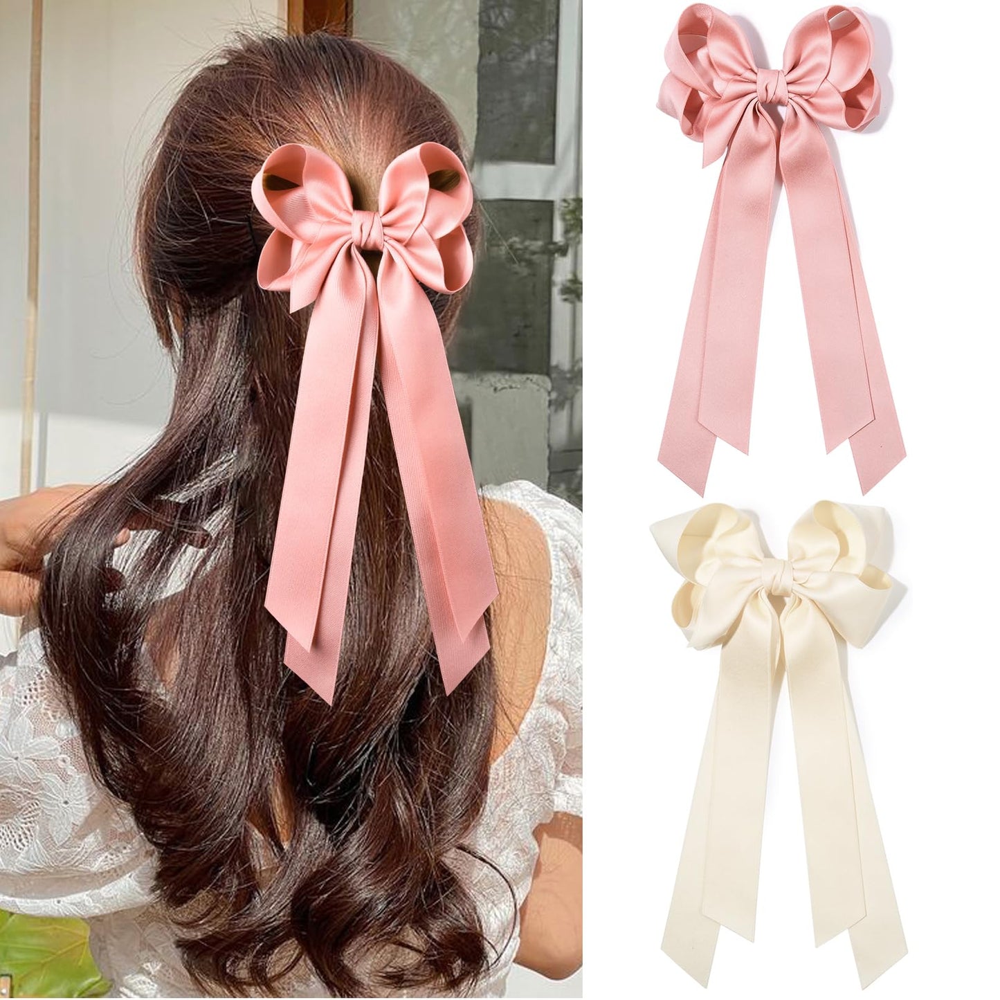 Silky Satin 2PCS Hair Bows Hair Clip - Holder Accessories Slides Metal Clips Hair Bow