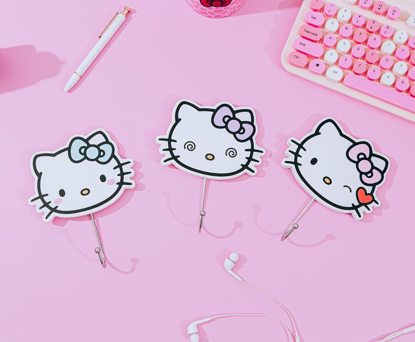 Sanrio Hello Kitty "Pretty Bows" Die-Cut Wall Hooks Coat Hanger Storage Rack Organizer | Ready To Hang Wall Mount Decor