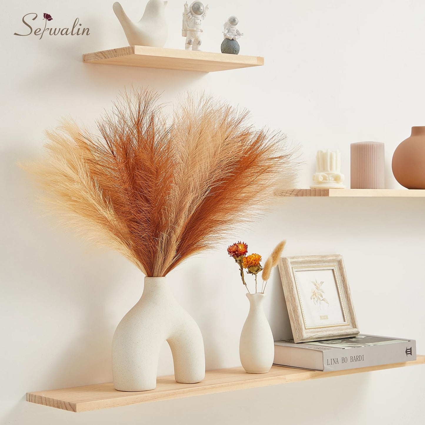 Faux Pampas Grass Decor 17.7 Inch 6pcs, Home Decor