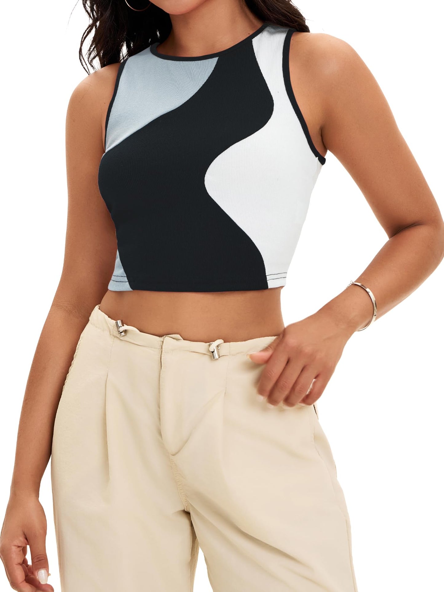 Crop Tank Tops mer Color Block Ribbed Tops