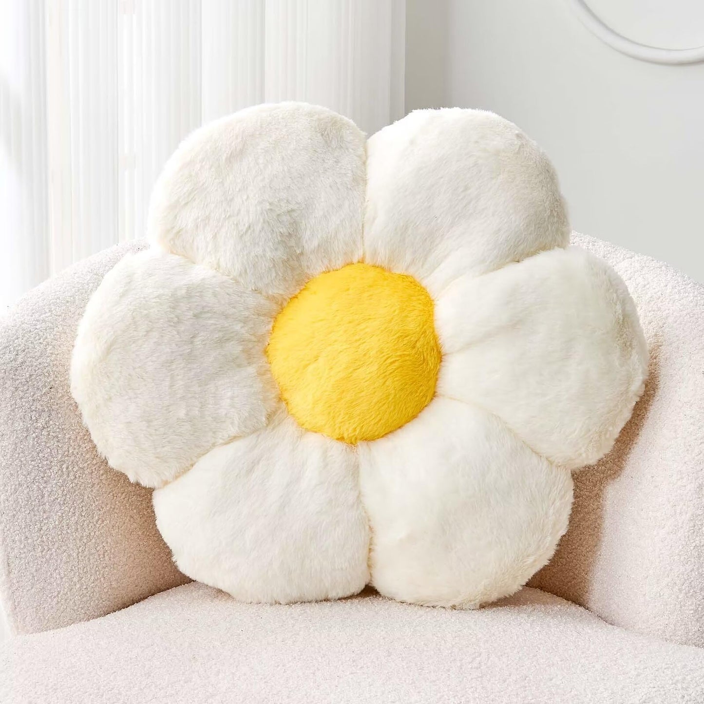 Plush Flower-Shaped Throw Pillow – Soft Faux Rabbit Fur Cushion for Bedroom or Living Room Decor