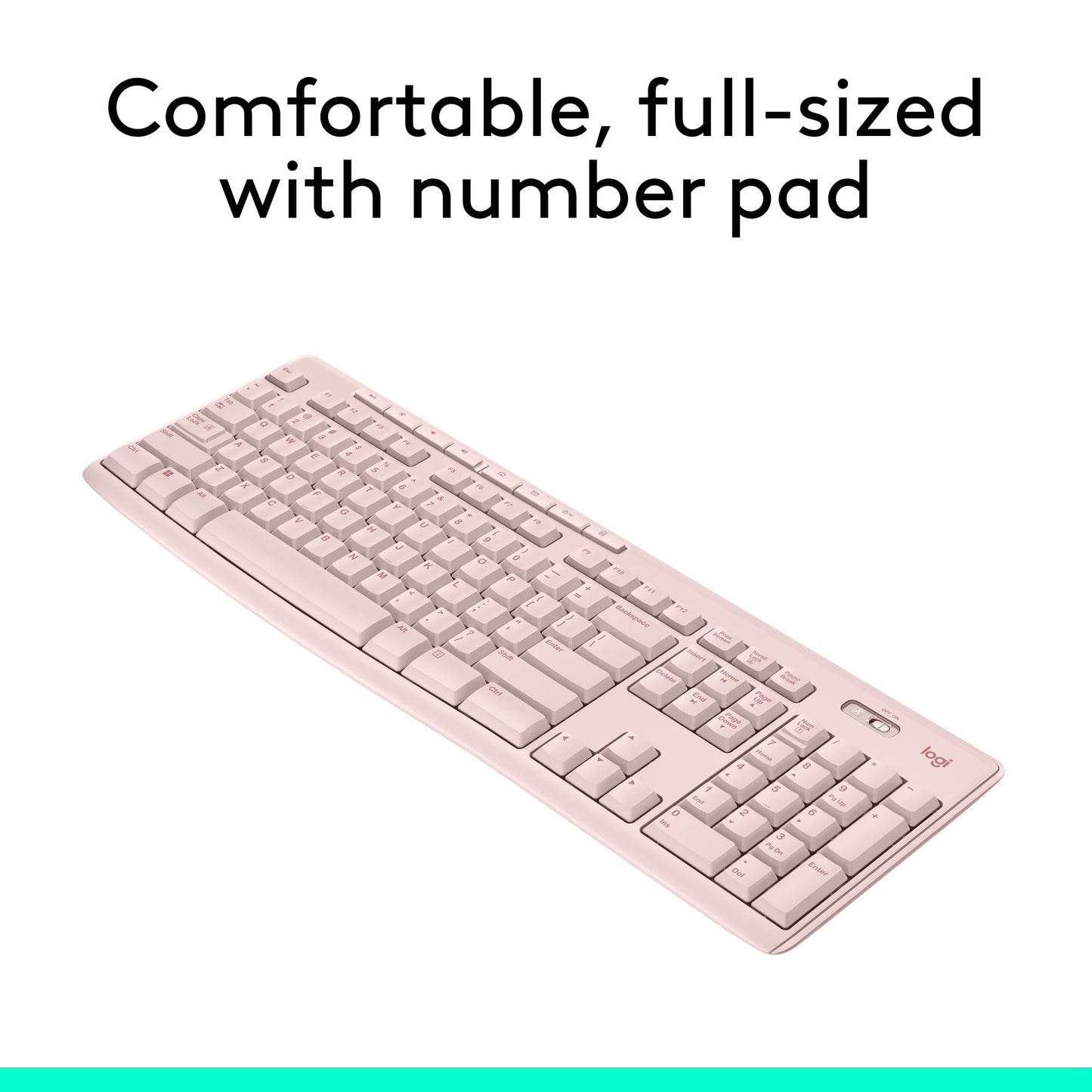 Rose Wireless Keyboard and Mouse Combo – 2.4 GHz, Compact Mouse, 8 Multimedia Shortcuts, Long-Lasting 2-Year Battery, Compatible with Windows PC & Laptop