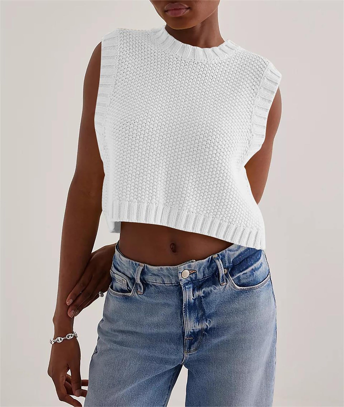 Y2K Backless Tie Up Knit Crop Sweater Vest Sleeveless Round Neck Split Open Back Pullover