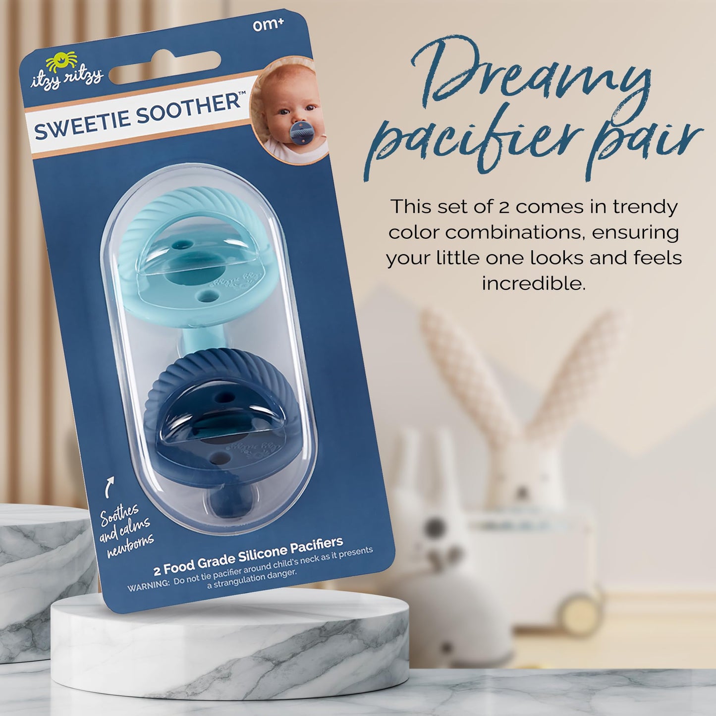 Silicone Pacifiers for Newborn - Sweetie Soother Pacifiers Feature Collapsible Handle & Two Air Holes for Added Safety