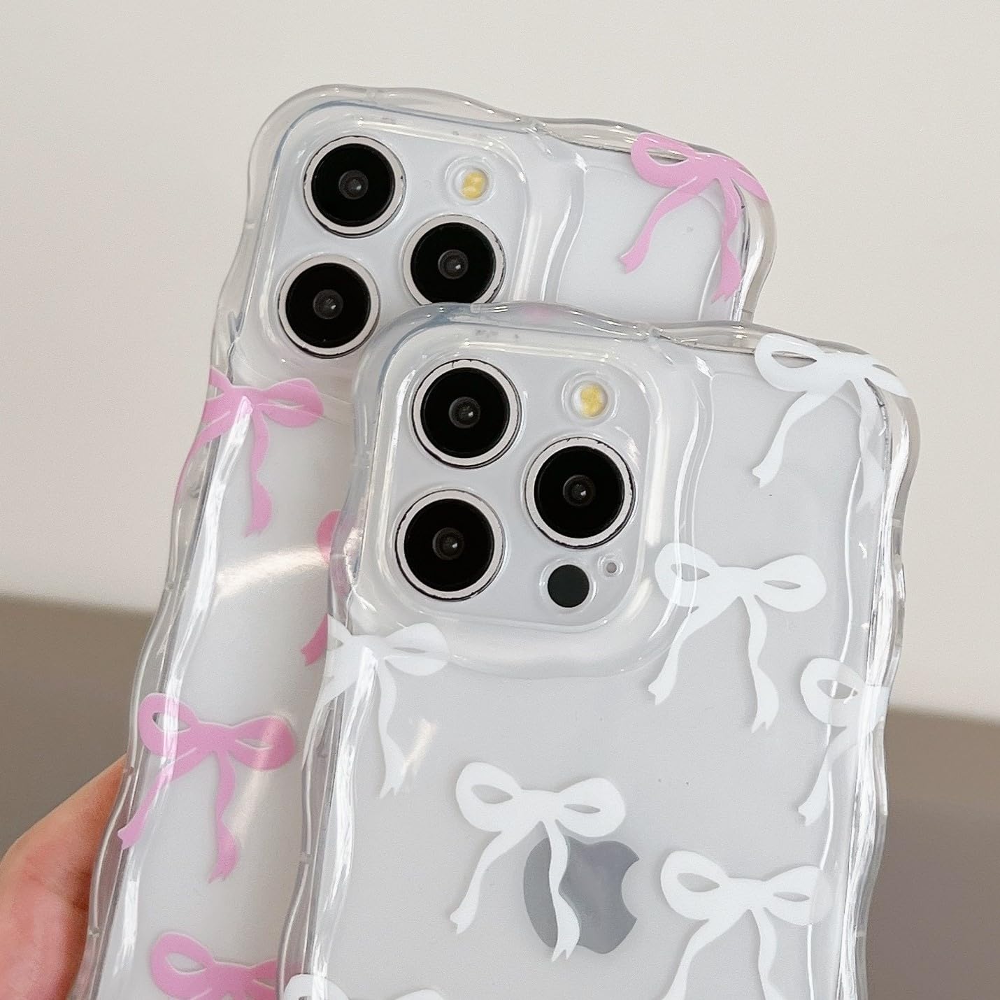 Cute Ribbon Bows Case for iPhone, Wavy Curly Frame Clear Transparent Soft Silicone TPU Bumper Shockproof Protective Cover