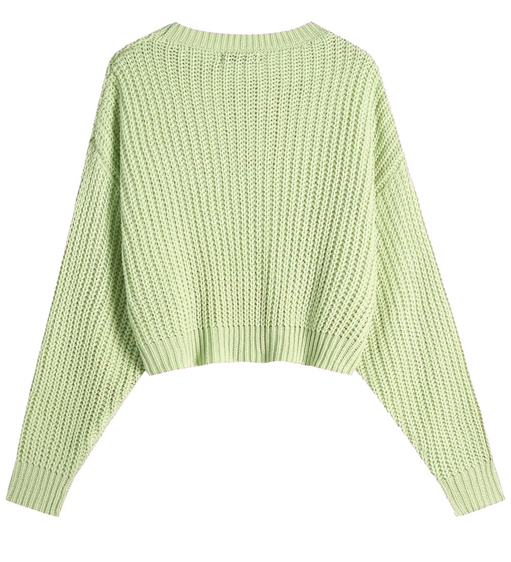 Sexy Crew Neck Batwing Cute Cropped Sweater - Lightweight Soft Knitted Short Pullover Jumper