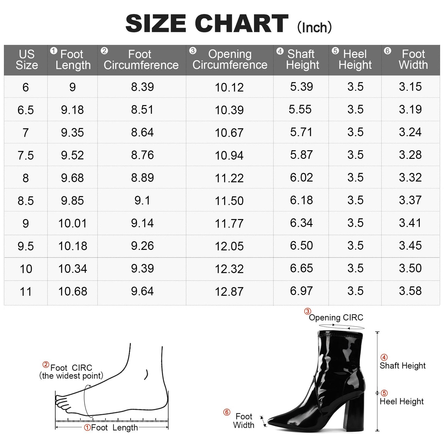 Women's GoGo Boots Mid Calf Block Heel Ankle Boots Pointed Toe Patent Leather Side Zipper Booties