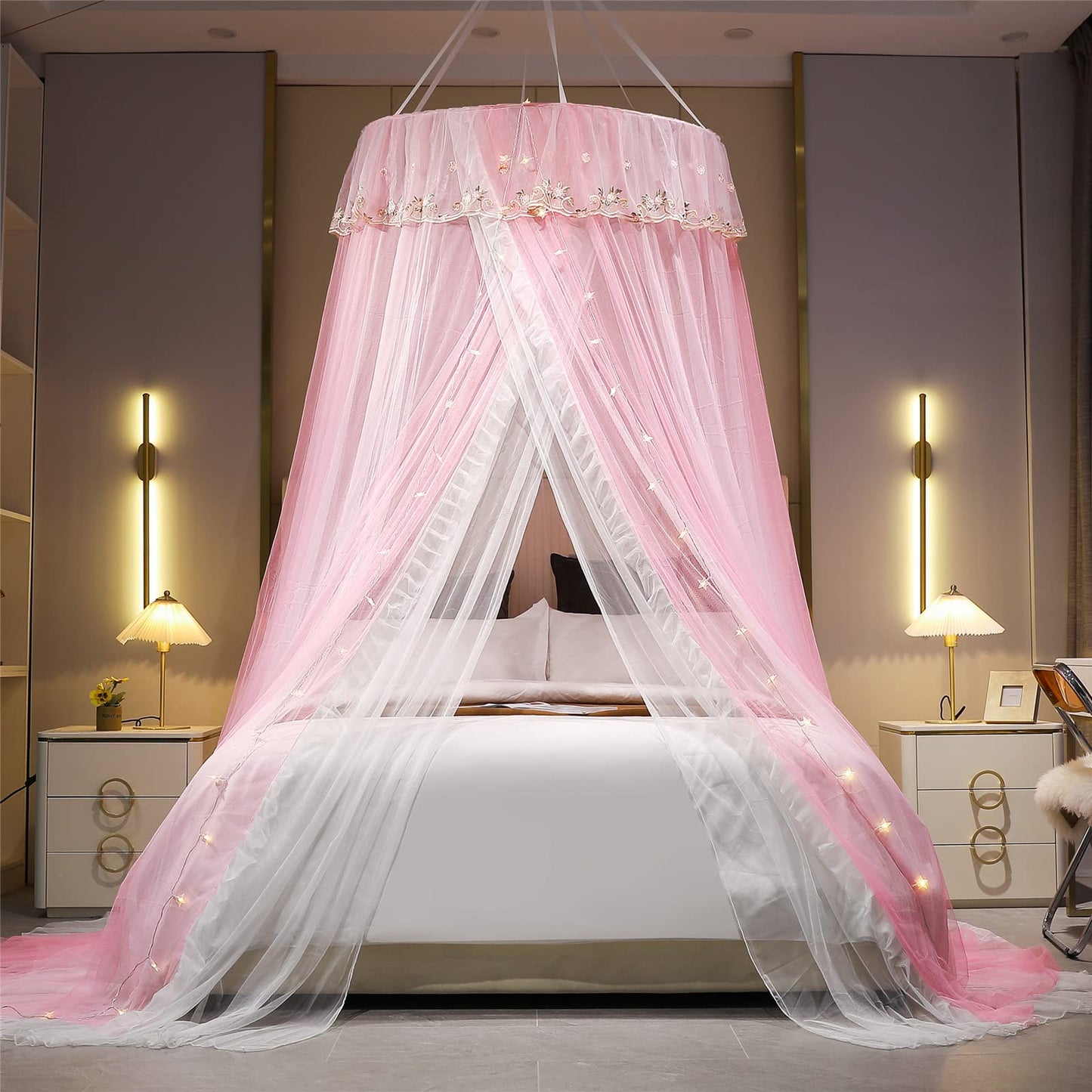 Princess Bed Canopy Bed Canopy Curtain- Double Layer Sheer Mesh Dome Bed Curtain