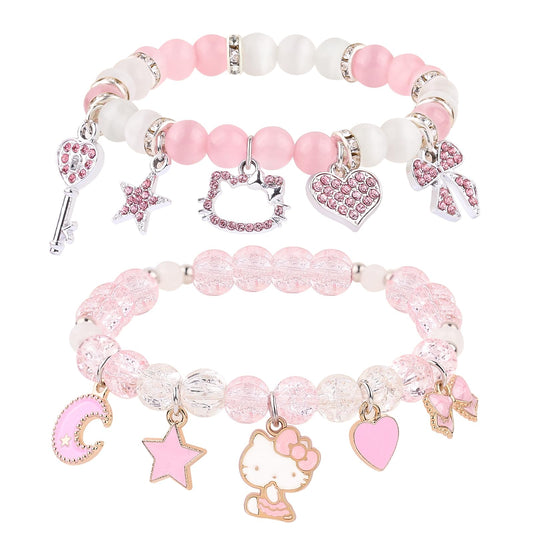 Cute Kitty Bracelet | Kawaii Set Crystal Bead Elastic Friendship Bracelets