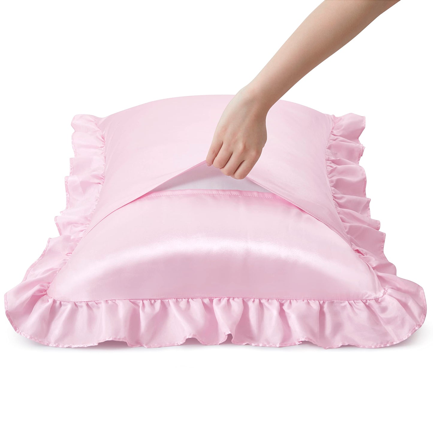 Princess Silky Satin Ruffled Pillow Cases Room Decoration