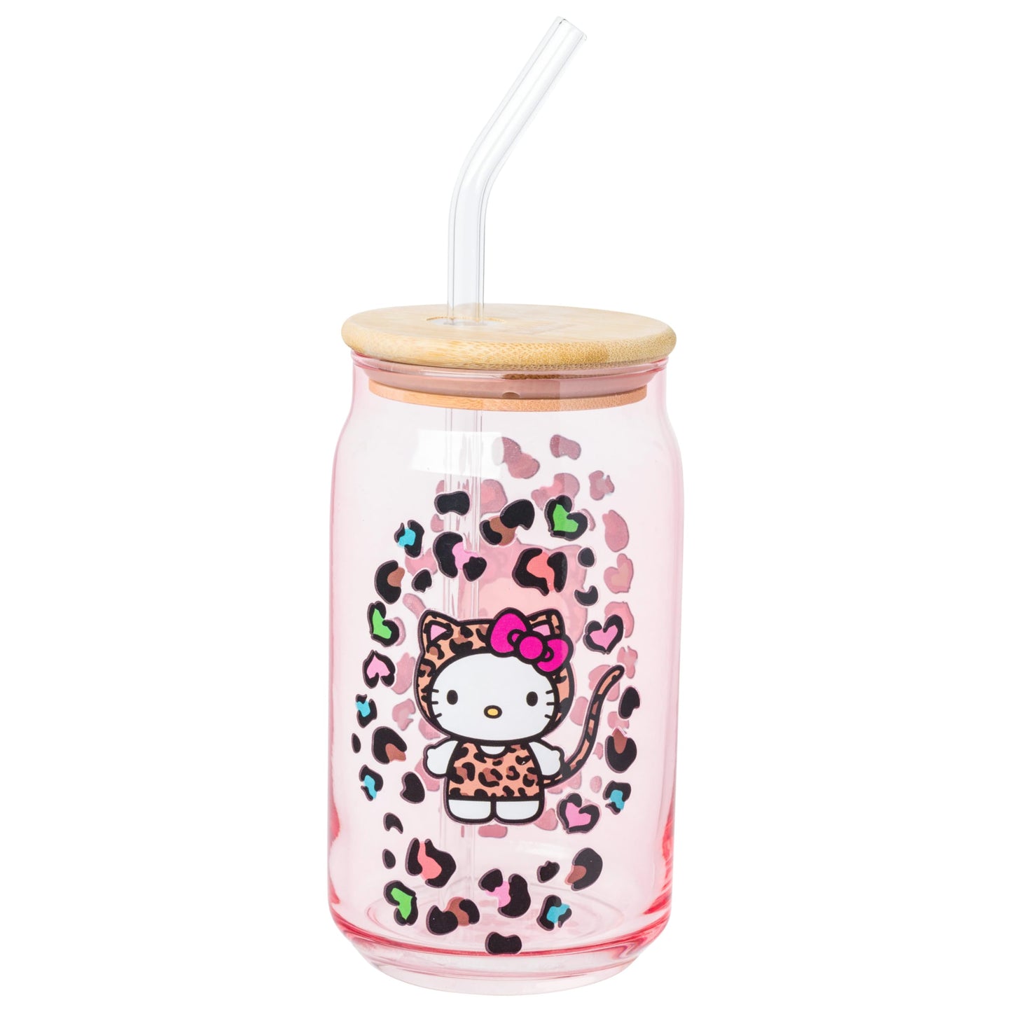 Sanrio Glass Jar Tumbler with Bamboo Lid and Glass Straw, 16 Ounces