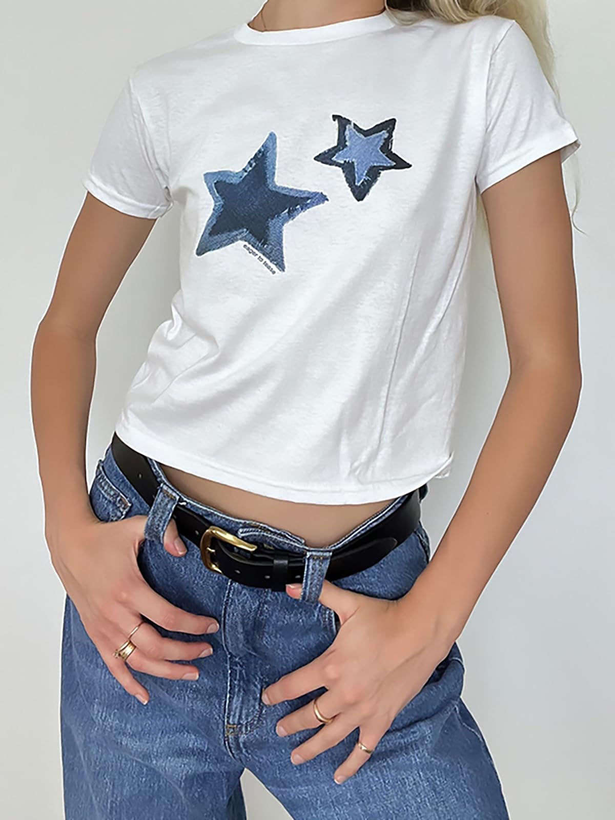 Women Star Print Tees Vintage Y2K Baby Tee