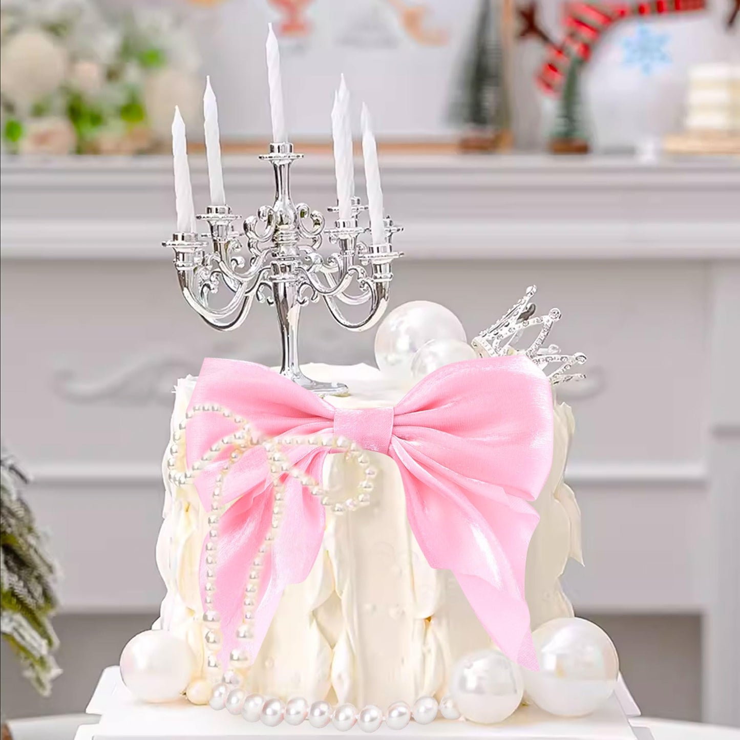 Coquette Pearl Bow Cake Decor