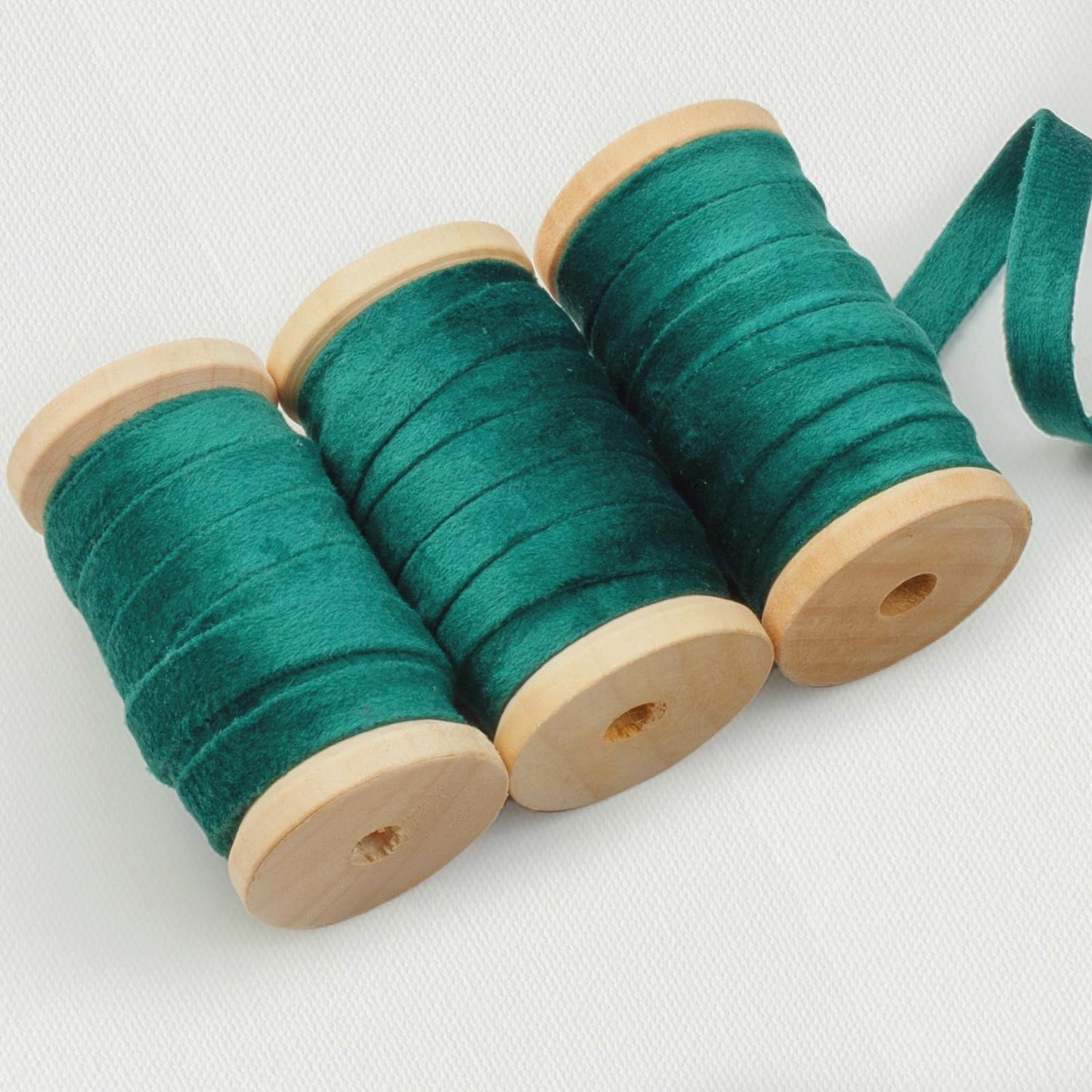 Velvet Ribbon Set: 3 Rolls of 3/8" Wide, 5 Yards Each, on Wooden Spools for Crafts and Decorations